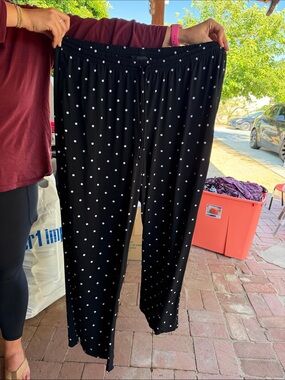 Lane Bryant Black Wide-Leg Pants with White Polka Dots